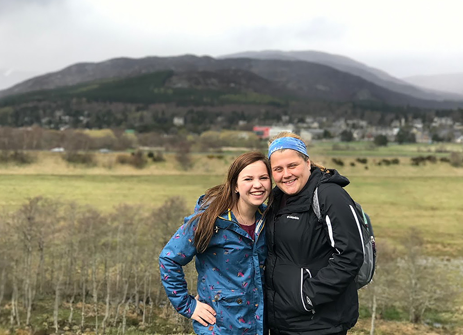 Abby Fawcett, left, and friend Molly Deering of UW-River Falls enjoy an outing together during the Wisconsin in Scotland program.