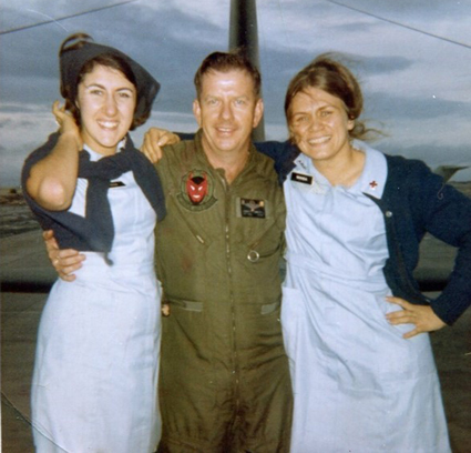 Red Cross volunteer Wanda Huisman, right, at Cam Ranh Airport Base in Vietnam in 1971