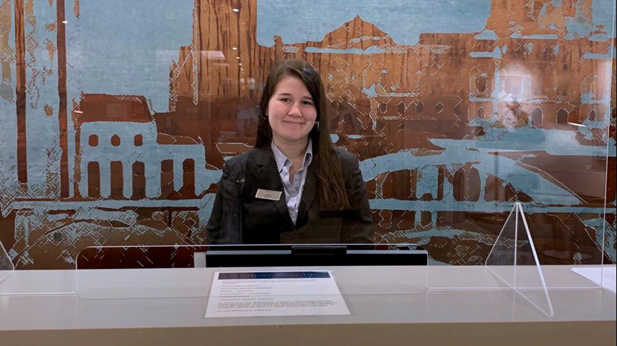 Teresa Mark at the SpringHill Suites front desk in St. Paul.