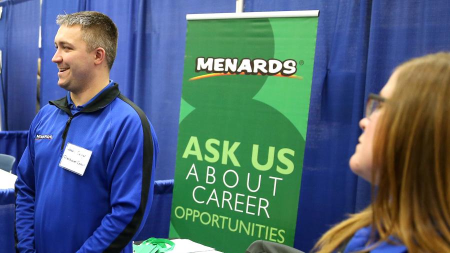 Menards recruiters take part in a 2018 Career Conference at UW-Stout.