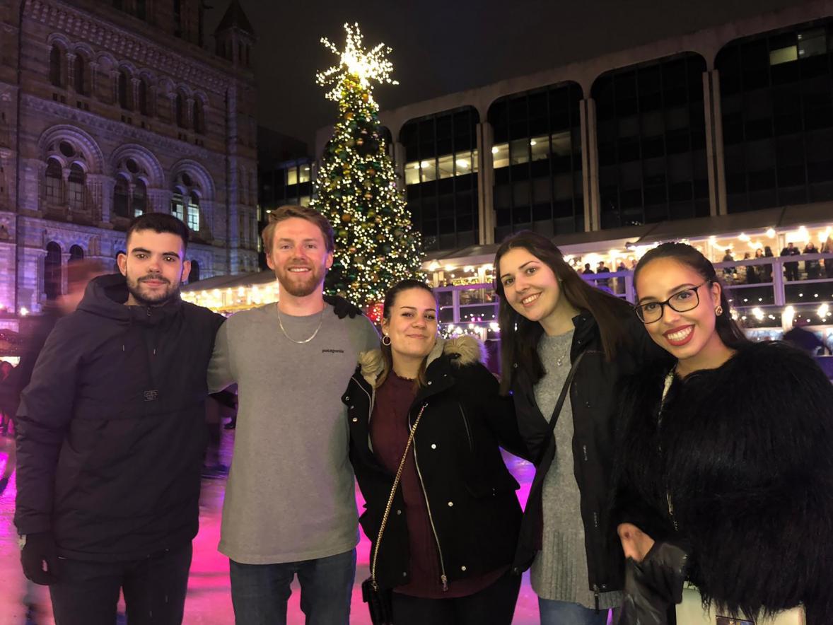 Maxwell Corner enjoys a holiday celebration in Europe with other international students.