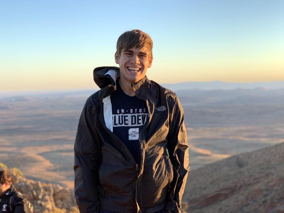 Richie Holder enjoys the view from Mount Sonder in Australia during a study abroad experience in spring 2019. / Caroline Laubach photo