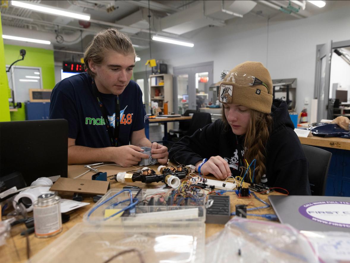 UW-Stout’s Fab Lab hosts regional high school teams in Make48 engineering, innovation competition Featured Image